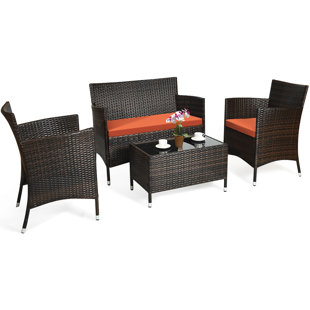 Costway 4 pc rattan patio furniture set garden lawn outlet sofa wicker cushioned seat black